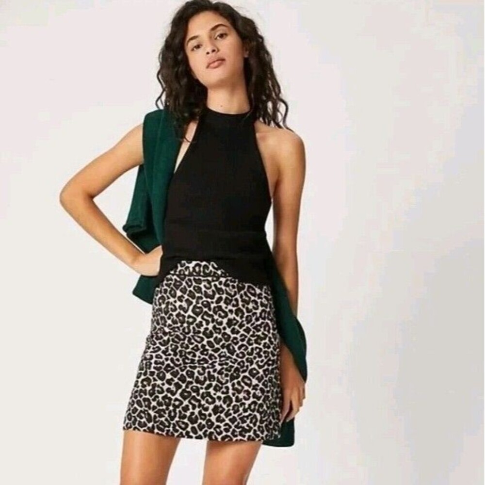 Anthropologie Black and White Leopard Print Mini Skirt